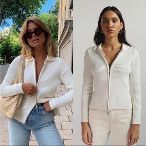Kasa Studios Ribbed Knit Zip Sweater in White size S